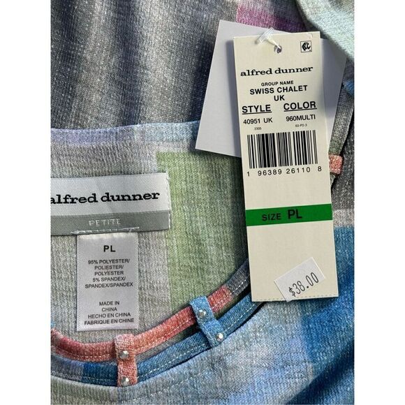 Alfred Dunner Women’s Petite Large Swiss Chalet Checkered Round Neck 3/4 Sleeve - Picture 2 of 7